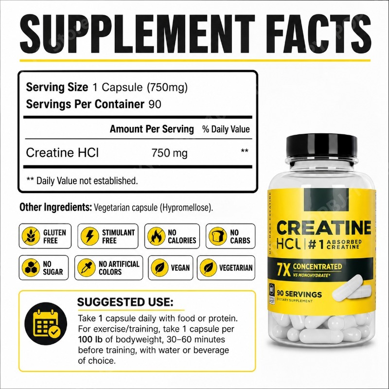 Creatine HCl 750mg 90 Capsules - đánh giá và giá The Nutrition Fitness